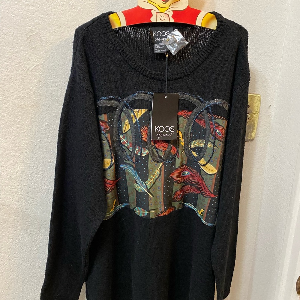 Koos of course vintage Black Sweater with Colorful Design